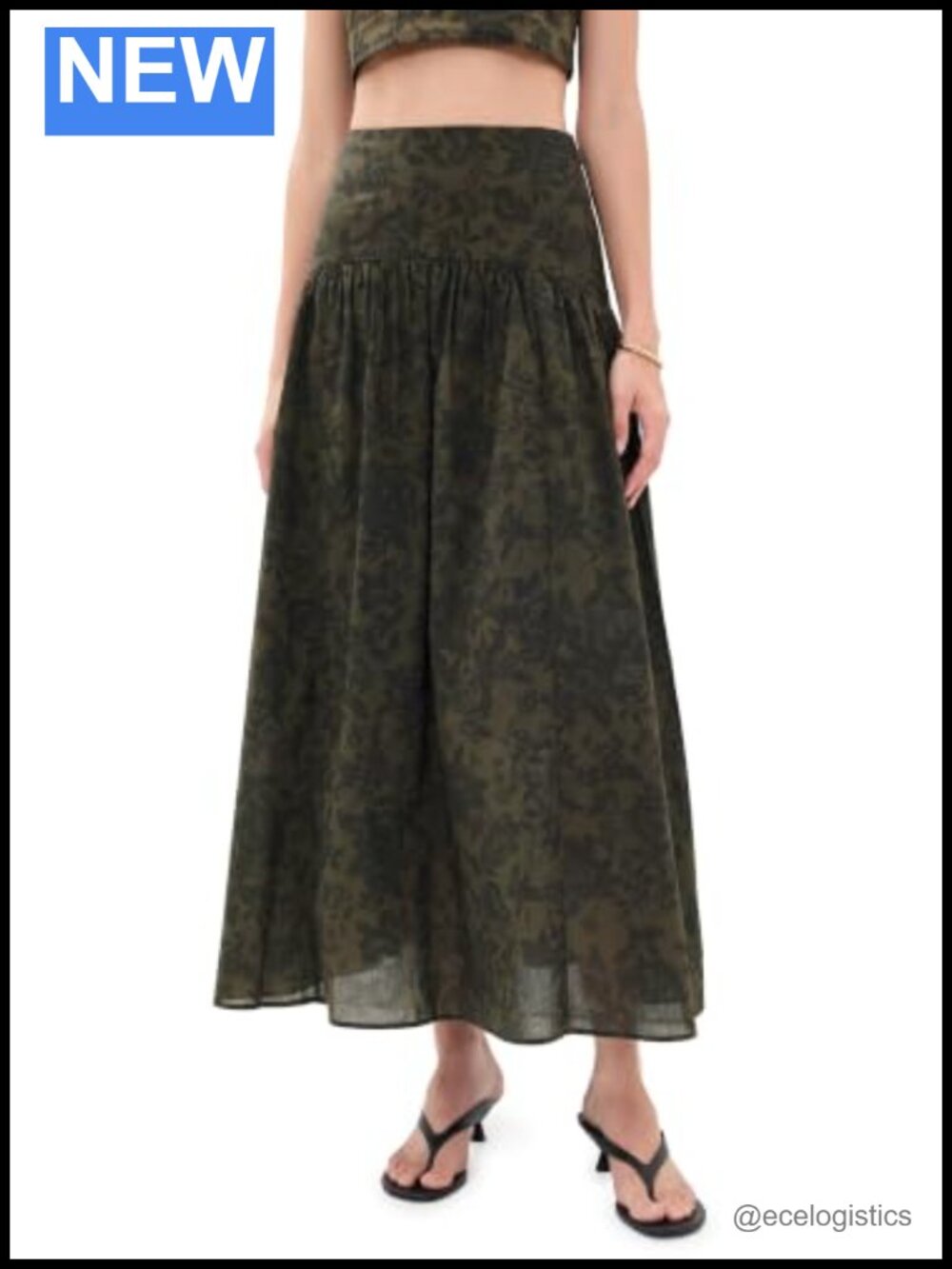 Women's Floral Voile Maxi Skirt High Rise Gathered Work